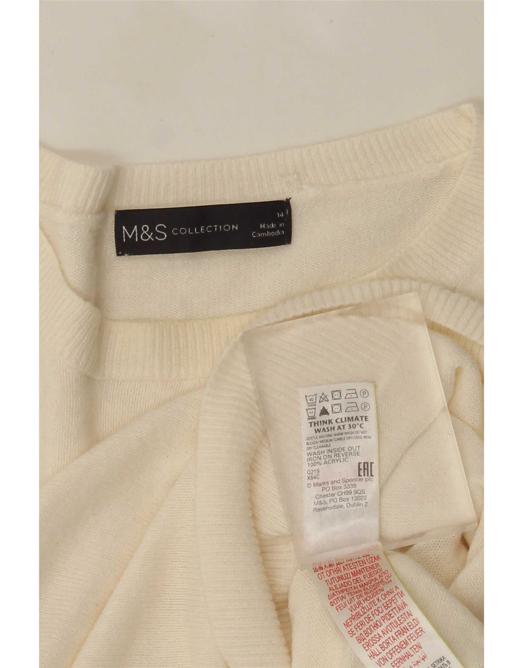 Maglione maglione girocollo da donna Marks & Spencer UK 14 medio bianco sporco