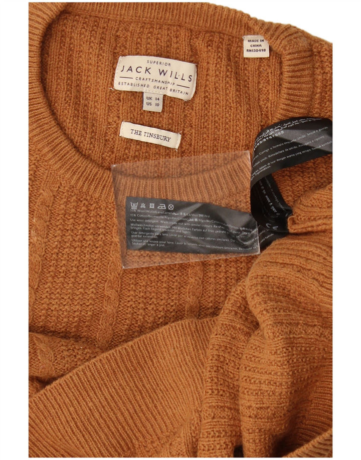 Maglione maglione girocollo da donna Jack Wills UK 14 grande lana marrone