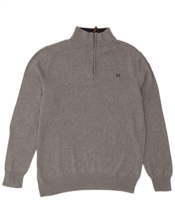 Crew Clothing Maglione da uomo con zip e collo grande in cotone grigio