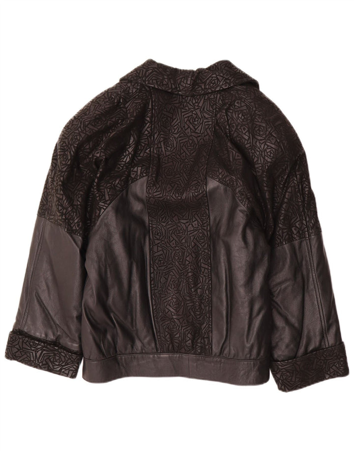Giacca in pelle vintage da donna con maniche a 3/4 IT 42 Media Nera geometrica