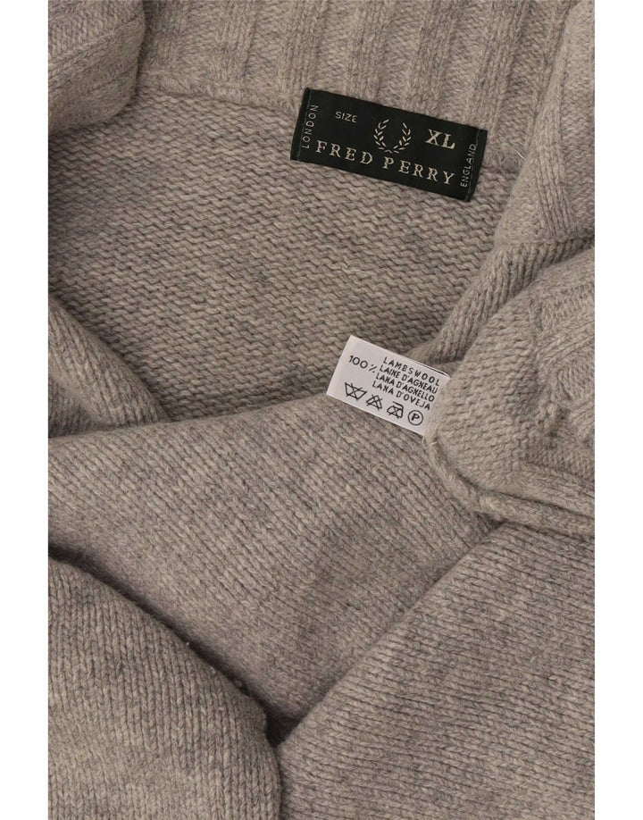 Maglione maglione con zip da donna Fred Perry UK 18 XL Lana d'agnello grigia