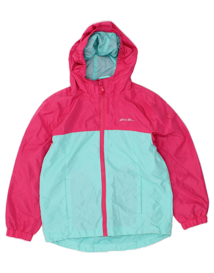 EDDIE BAUER Boys Hooded Rain Jacket 7-8 Years Small Turquoise Colourblock Vintage Eddie Bauer and Second-Hand Eddie Bauer from Messina Hembry 