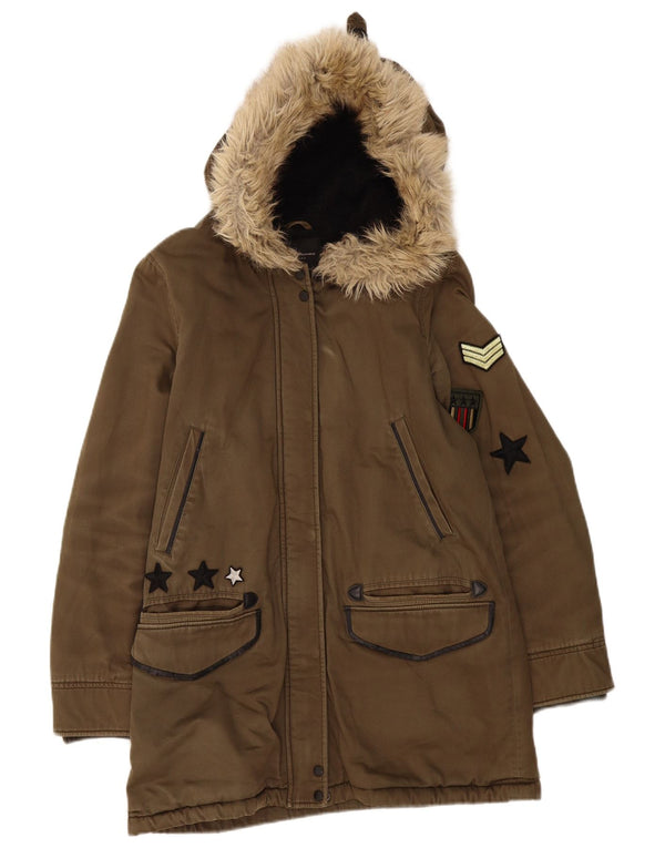 Giacca Parka Sherpa Sherpa oversize da donna con cappuccio Zara UK 6 XS Cachi