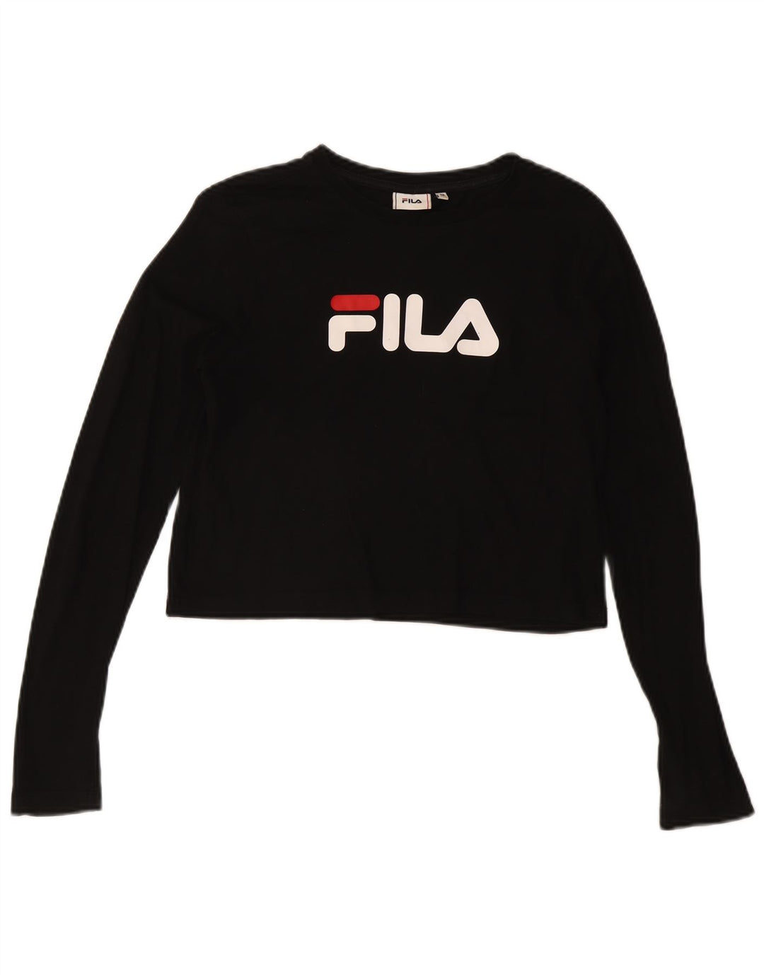 Top corto grafico da donna FILA manica lunga UK 14 medio nero