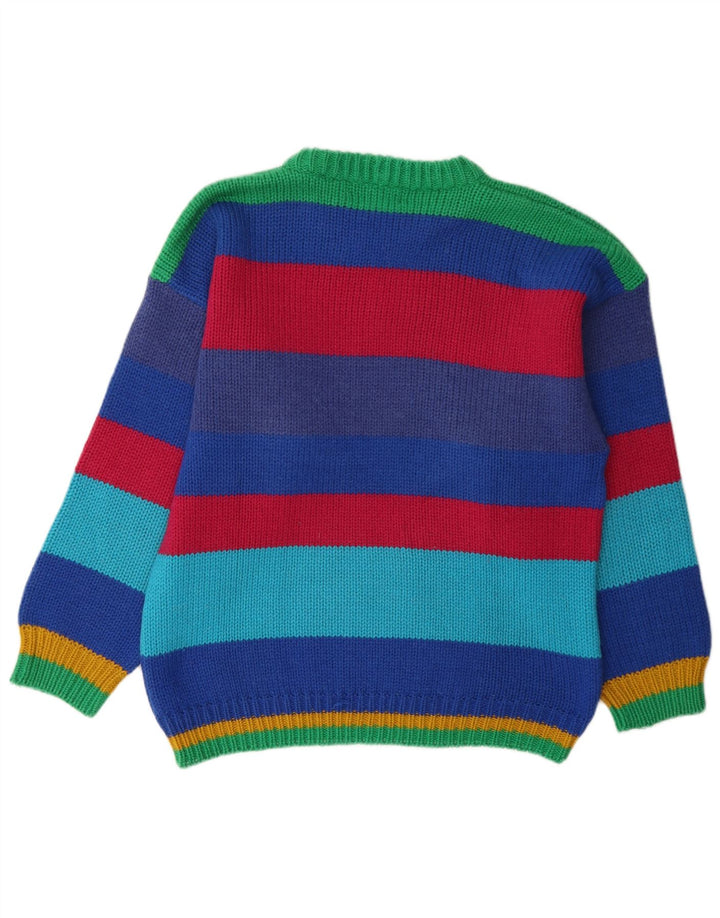Maglione girocollo grafico da uomo vintage a righe grandi multicolori