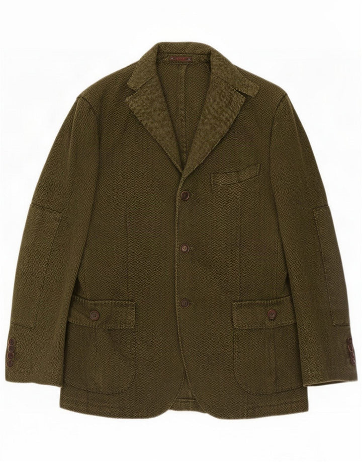 Etro Giacca blazer a 3 bottoni da uomo IT 48 Verde medio a spina di pesce