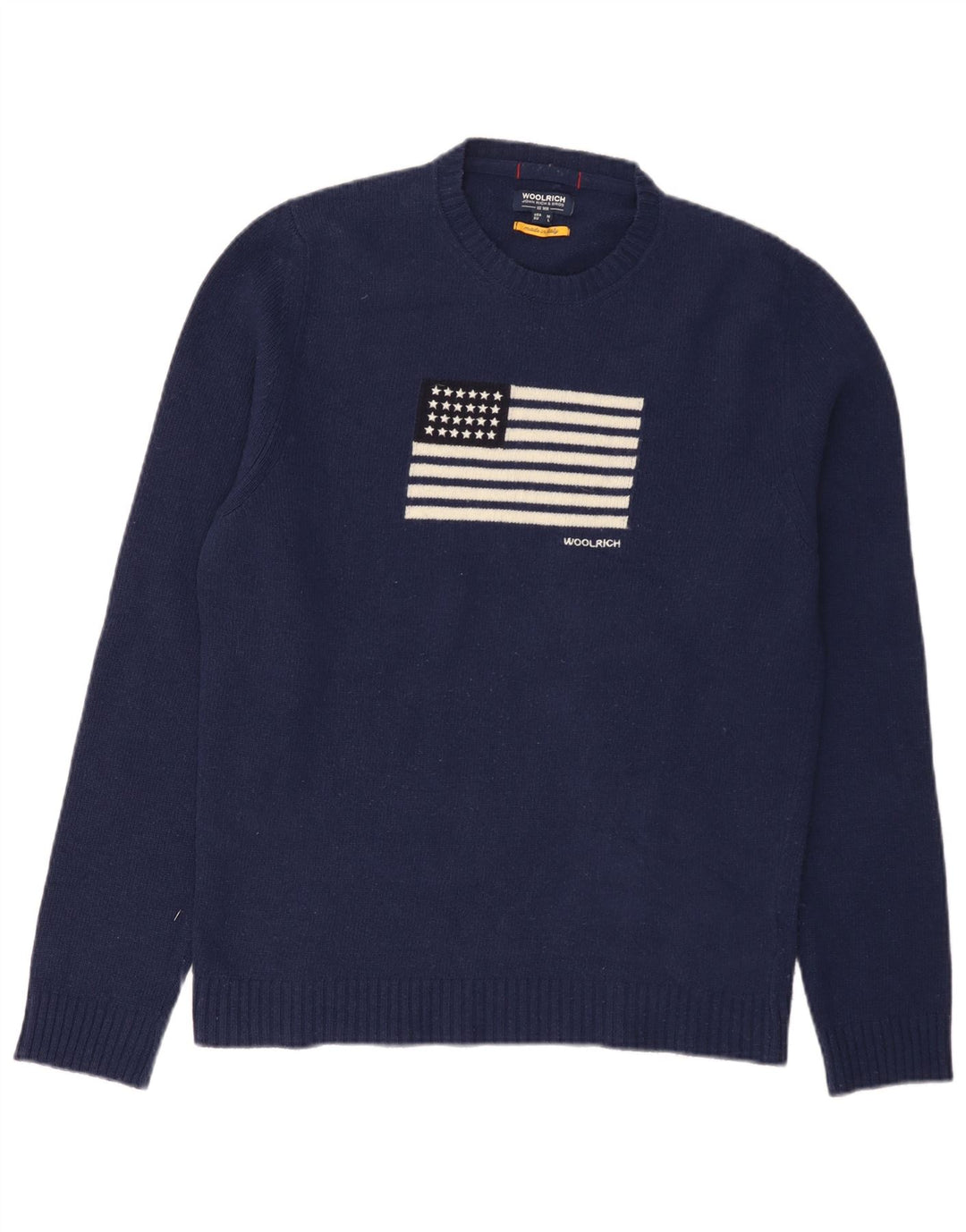 Maglione maglione girocollo grafico da uomo Woolrich lana media blu navy USA