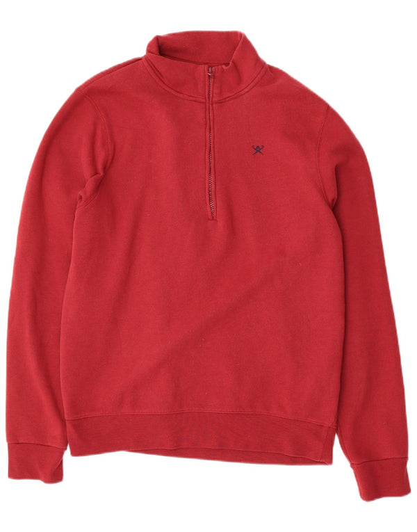 HACKETT Mens Classic Fit Zip Neck Sweatshirt Jumper Medium Red Cotton