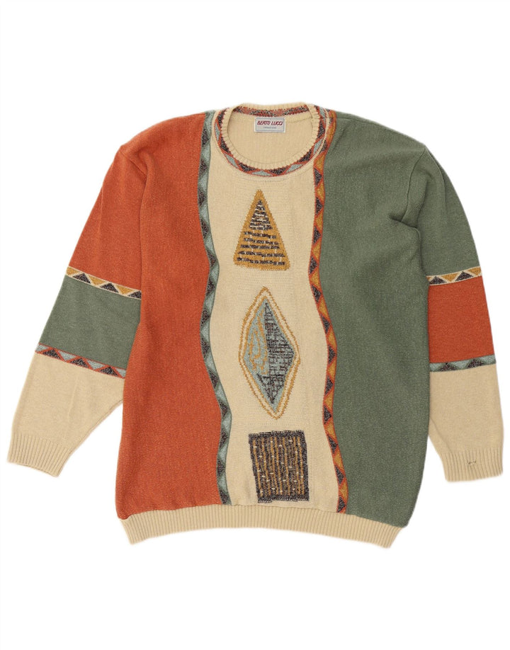 BERTO LUCCI Maglione maglione girocollo da uomo grande geometrico multicolore