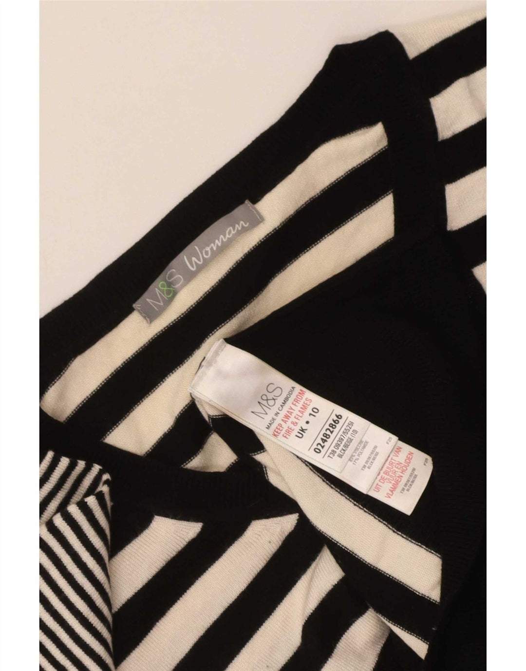 Maglione maglione con scollo a V da donna Marks & Spencer UK 10 piccolo a righe nere