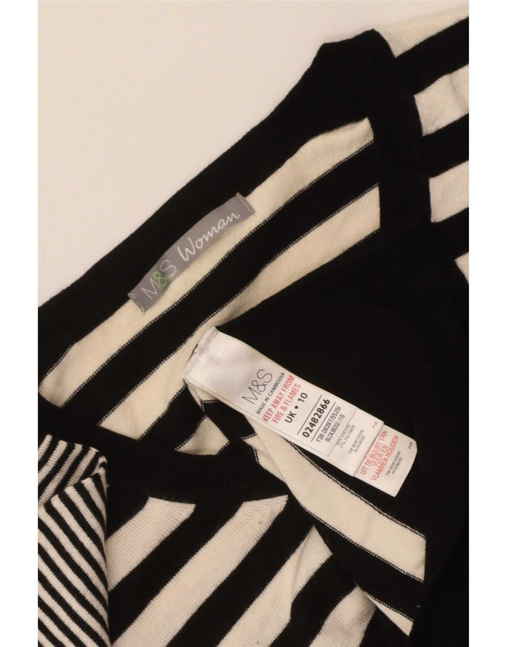 Maglione maglione con scollo a V da donna Marks & Spencer UK 10 piccolo a righe nere