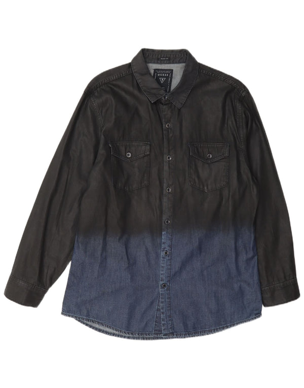 Guess Camicia in denim da uomo slim fit UK 40 Cotone color block grigio medio