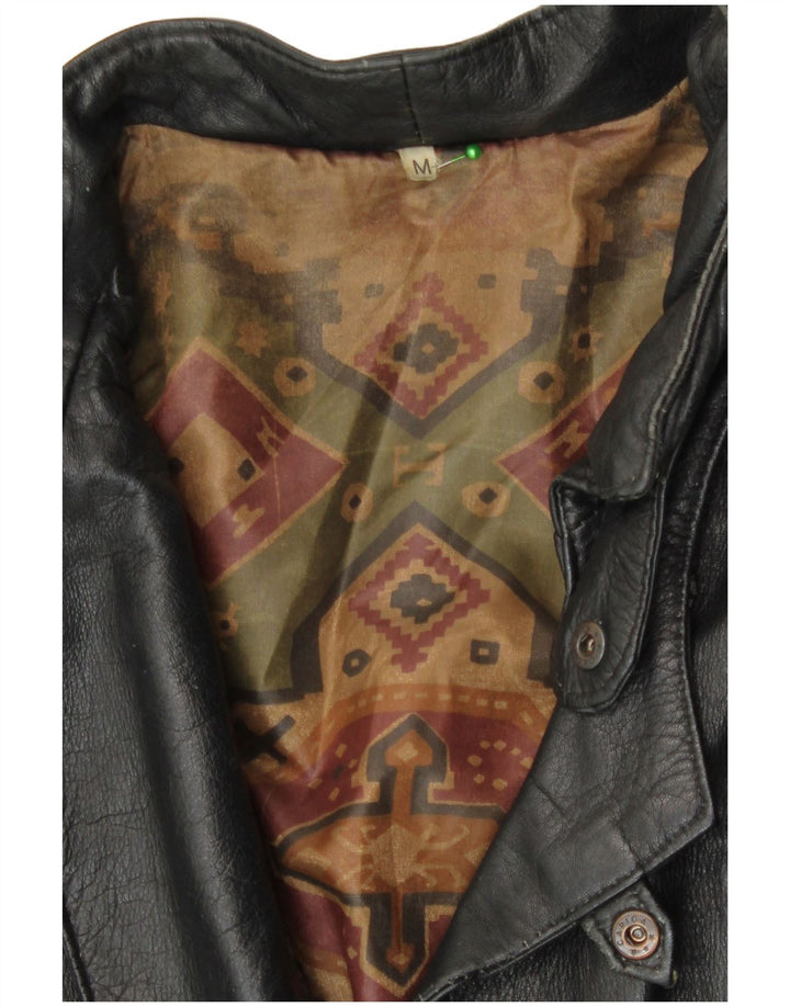 Giacca in pelle vintage da donna vestibilità ampia UK 14 media nera