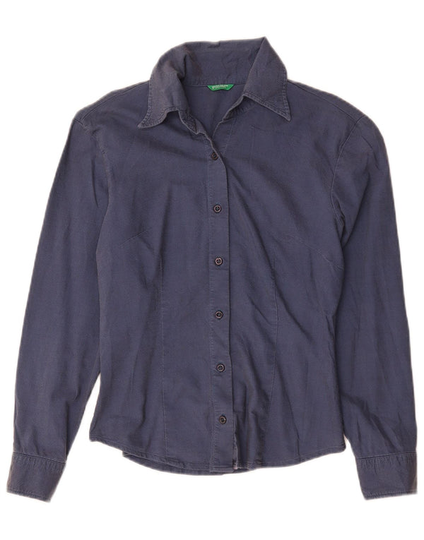 Camicia da donna Benetton UK 10 Small in cotone blu navy