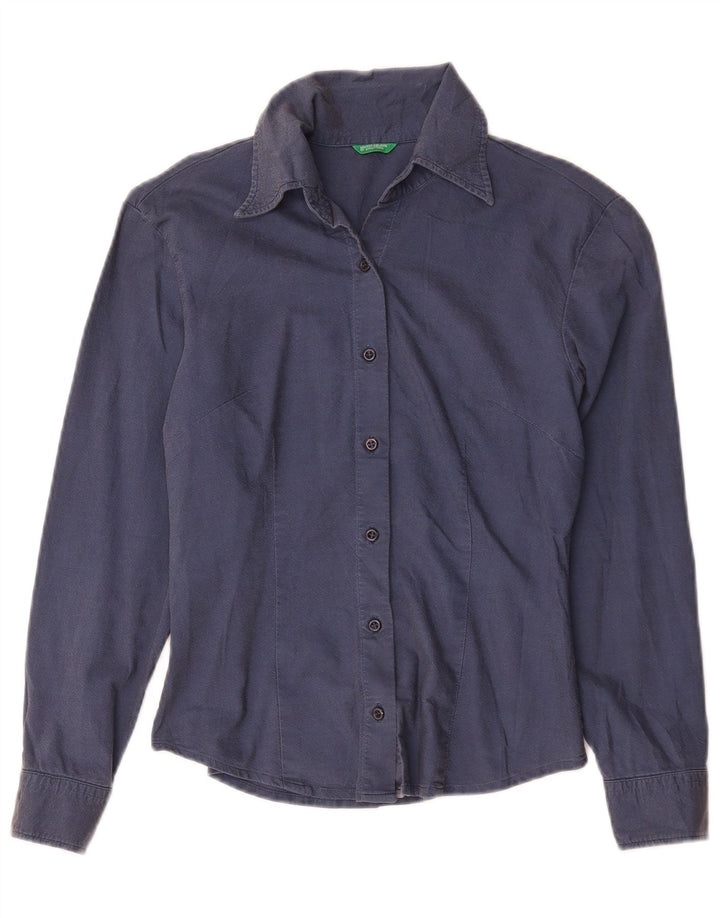 Camicia da donna Benetton UK 10 Small in cotone blu navy