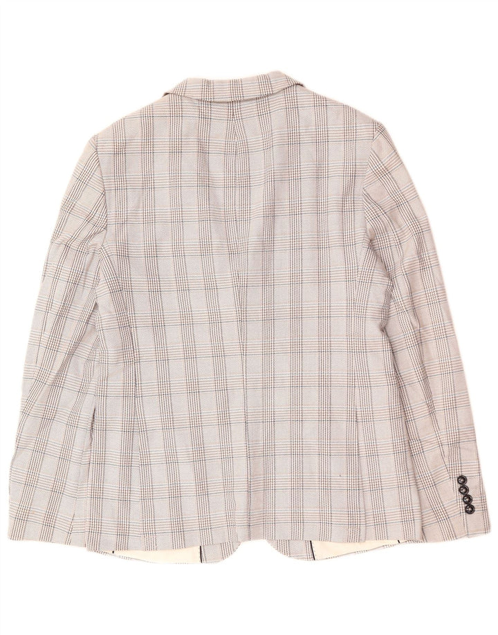 ZARA Giacca Blazer a 2 Bottoni da Uomo EU 48 Poliestere Pied De Poule Grigio Medio