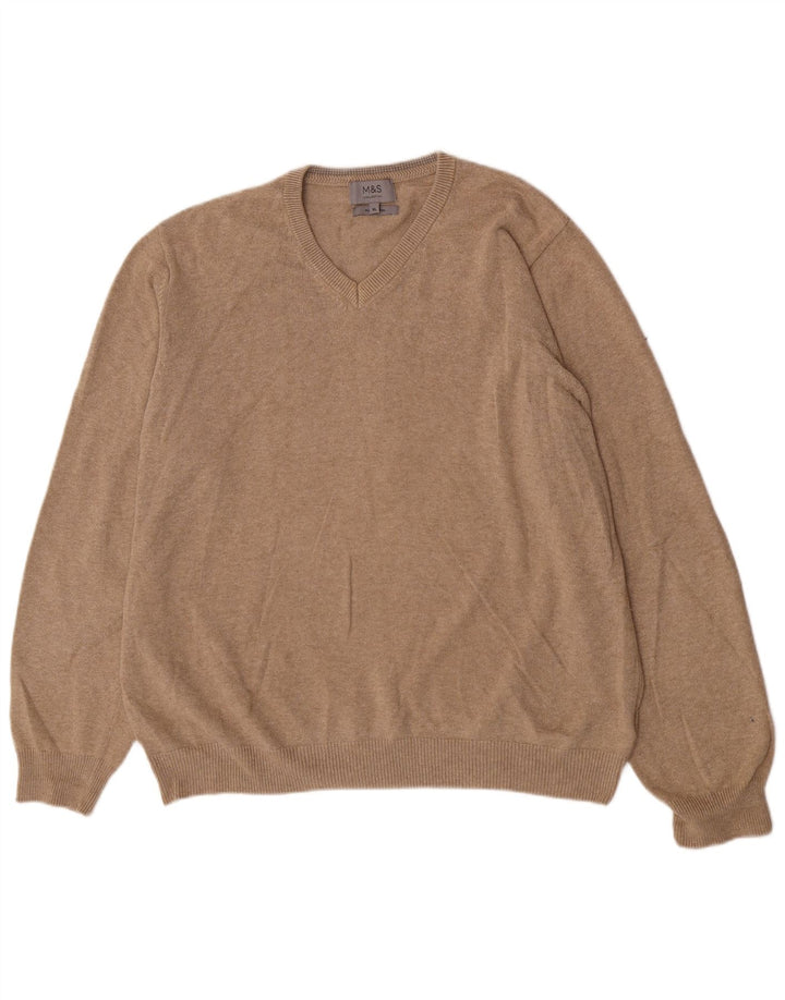 Maglione da uomo con scollo a V Marks & Spencer XL in cotone beige