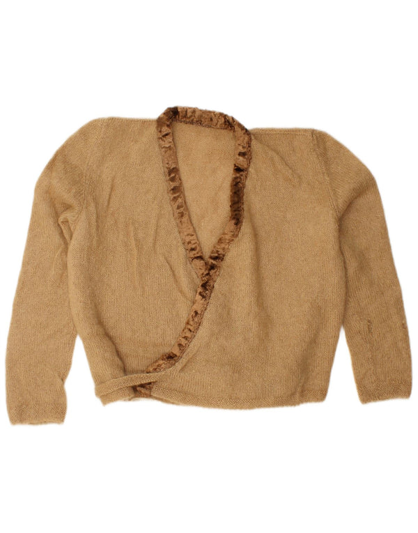 Maglione cardigan avvolgente corto da donna vintage oversize UK 16 grande beige