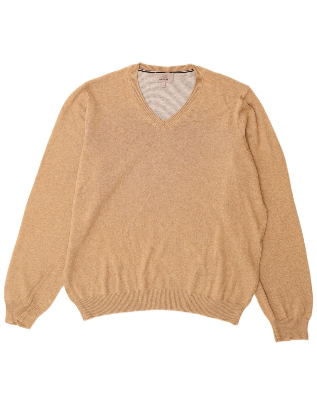 Maglione da uomo con scollo a V Marks & Spencer grande in cotone beige