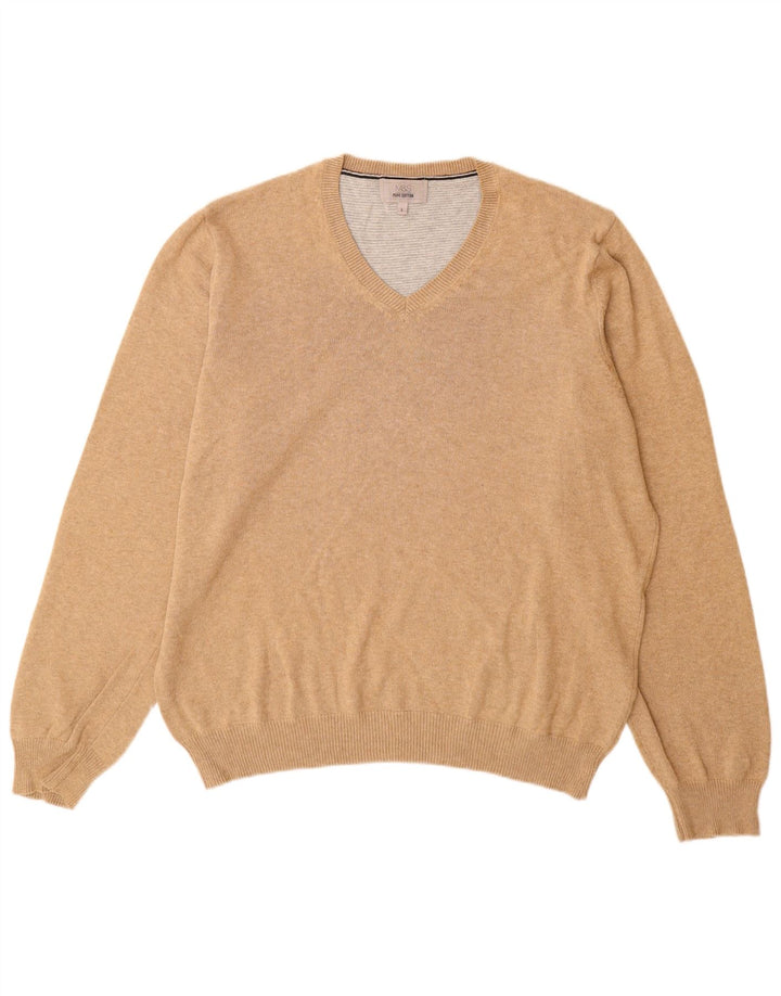 Maglione da uomo con scollo a V Marks & Spencer grande in cotone beige