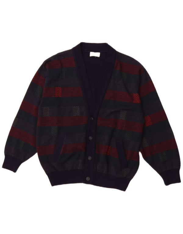 PIERRE SANGAN Maglione cardigan da uomo XL Lana a righe blu navy