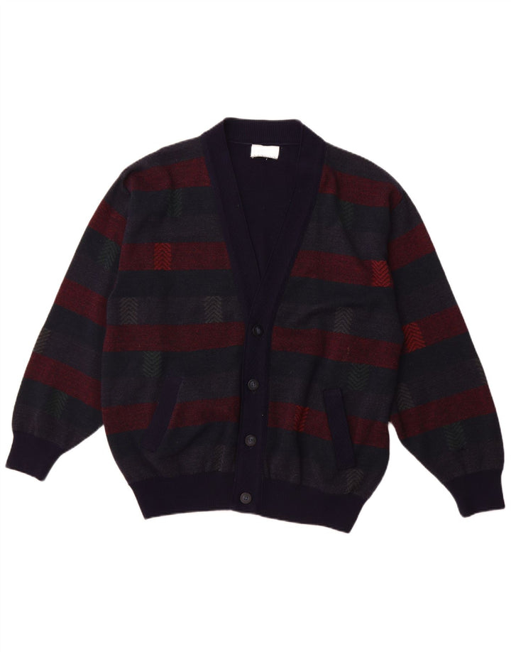 PIERRE SANGAN Maglione cardigan da uomo XL Lana a righe blu navy