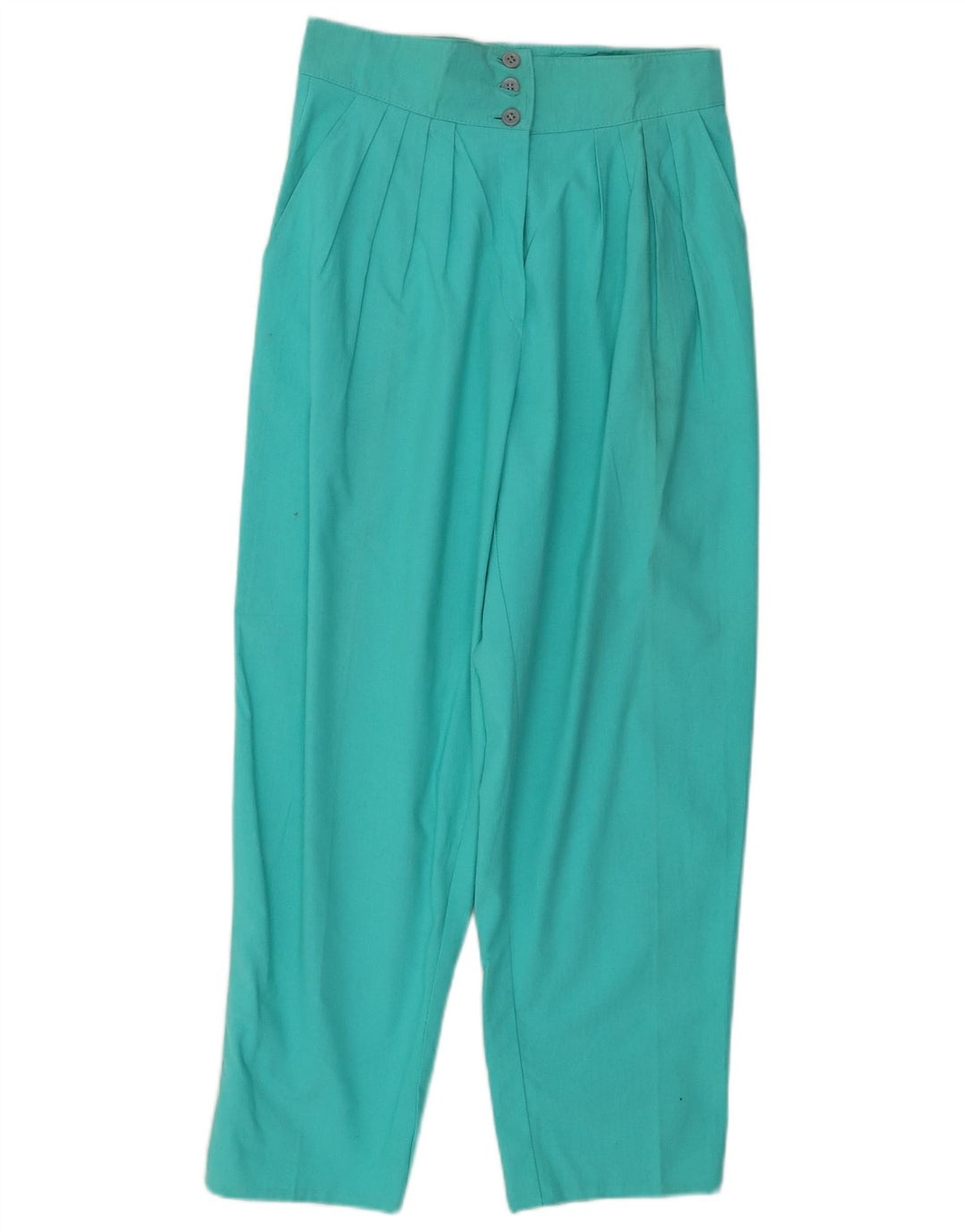 VINTAGE Womens High Waist Pegged Chino Trousers W28 L27 Turquoise Cotton