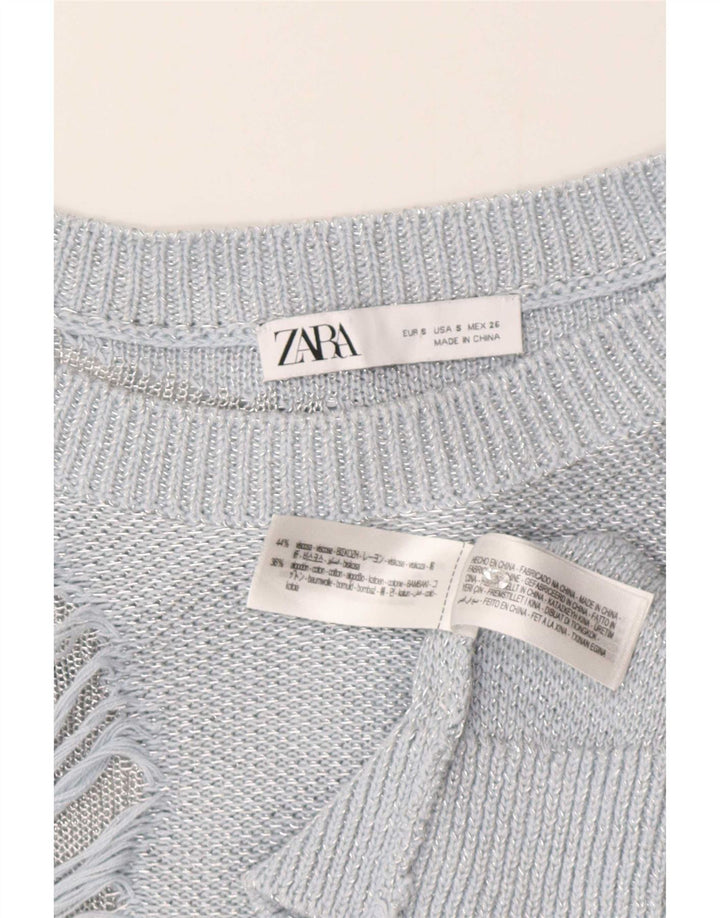 Maglione Zara da donna oversize con scollo a barca effetto invecchiato UK 10 piccolo blu