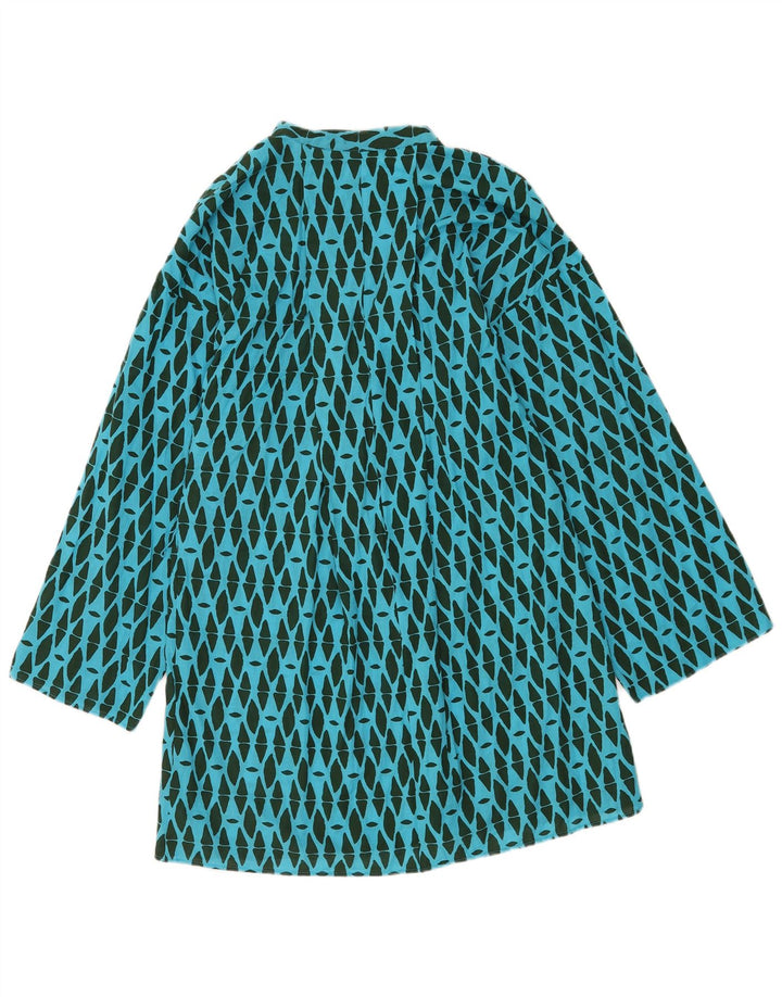 Abito a trapezio a maniche lunghe da donna Zara UK 14 Cotone geometrico blu medio