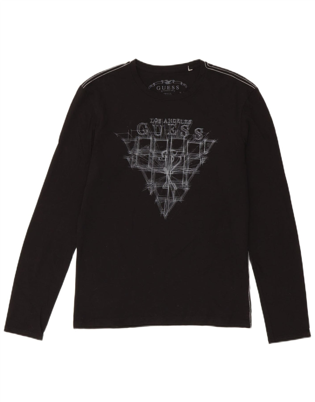 Guess Top grafico da uomo a maniche lunghe piccolo in cotone nero