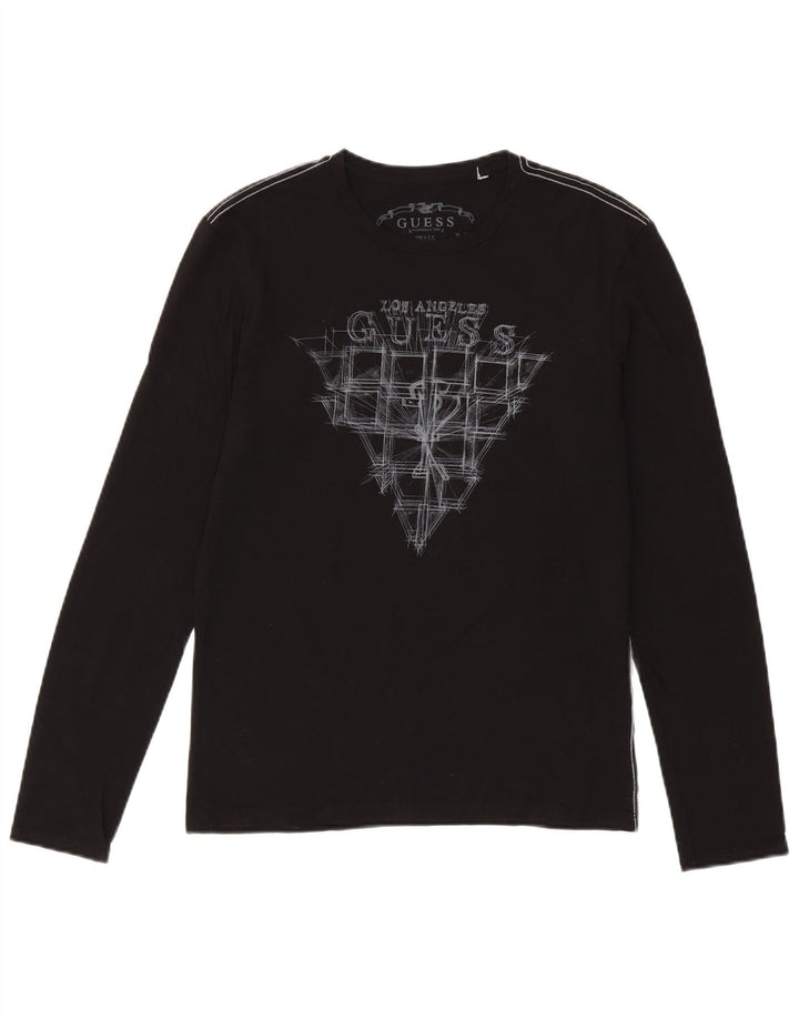 Guess Top grafico da uomo a maniche lunghe piccolo in cotone nero