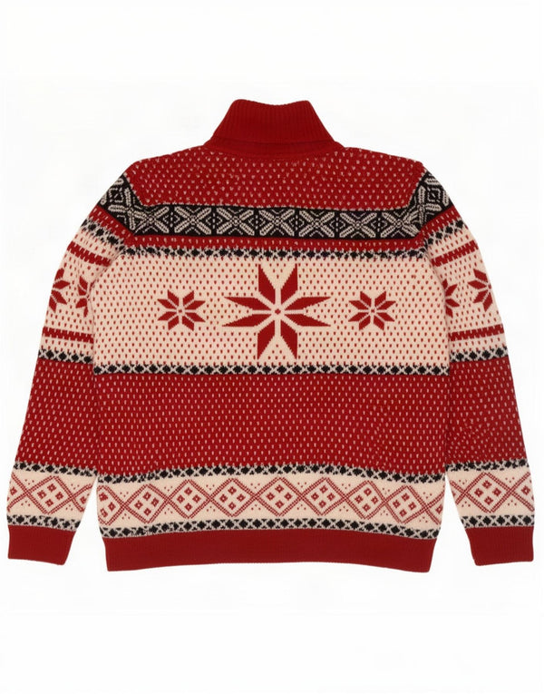 Marco Pecci Maglione maglione a collo alto da donna UK 20 2XL Lana Fair Isle rossa