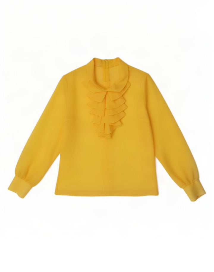 Top trasparente da donna vintage a maniche lunghe con volant sul davanti IT 42 Giallo medio