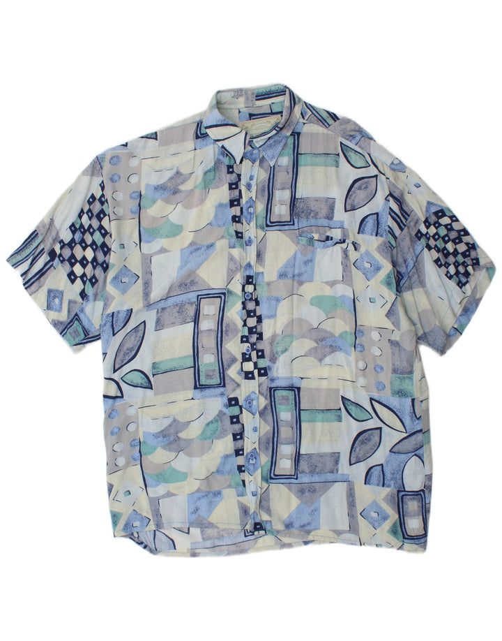 Camicia a maniche corte da uomo Boston Large in viscosa geometrica blu