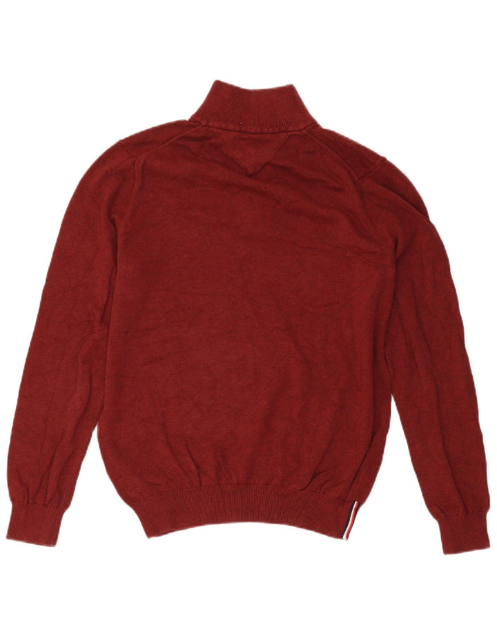 Maglione maglione da uomo con zip e collo Tommy Hilfiger in cotone bordeaux medio