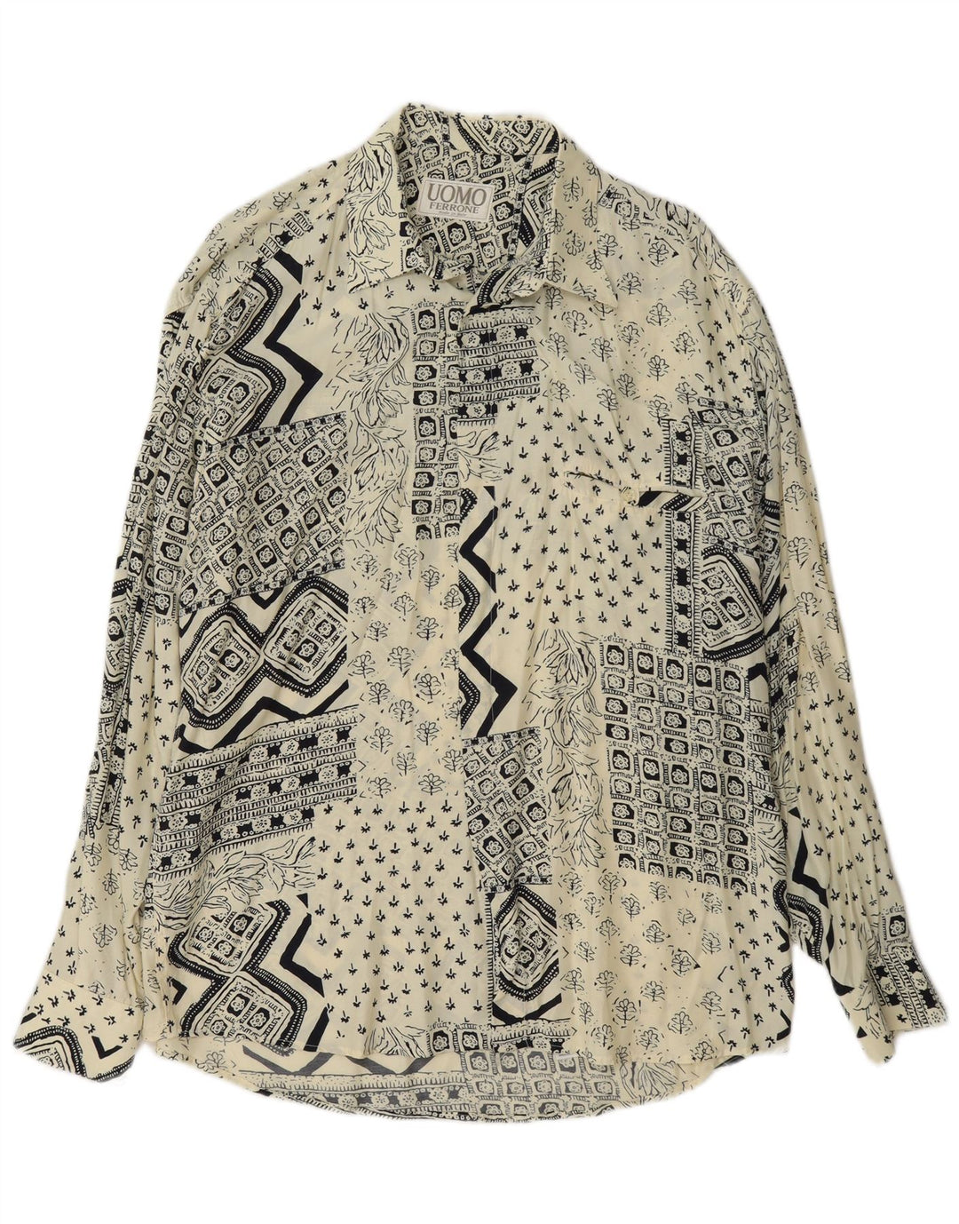Ferrone Camicia Uomo Large Off White Patchwork Viscosa