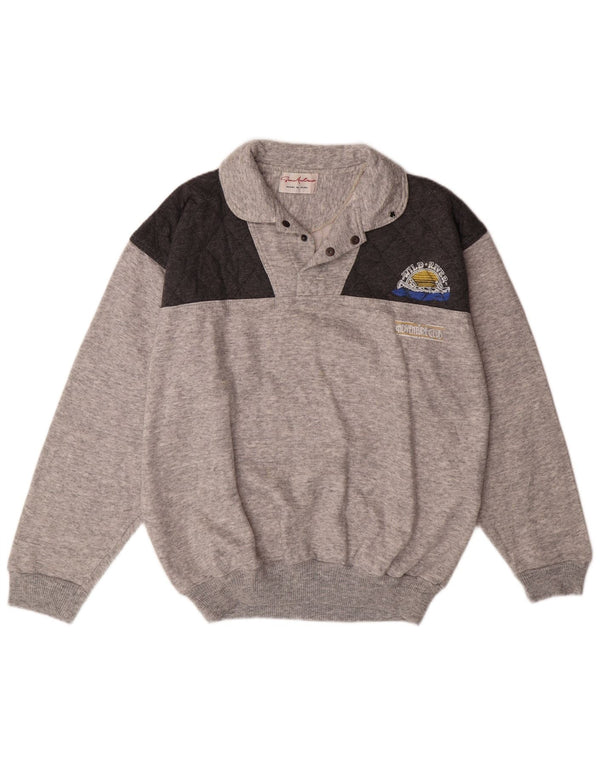 VINTAGE Felpa da uomo con collo alto Maglione grande in cotone color block grigio