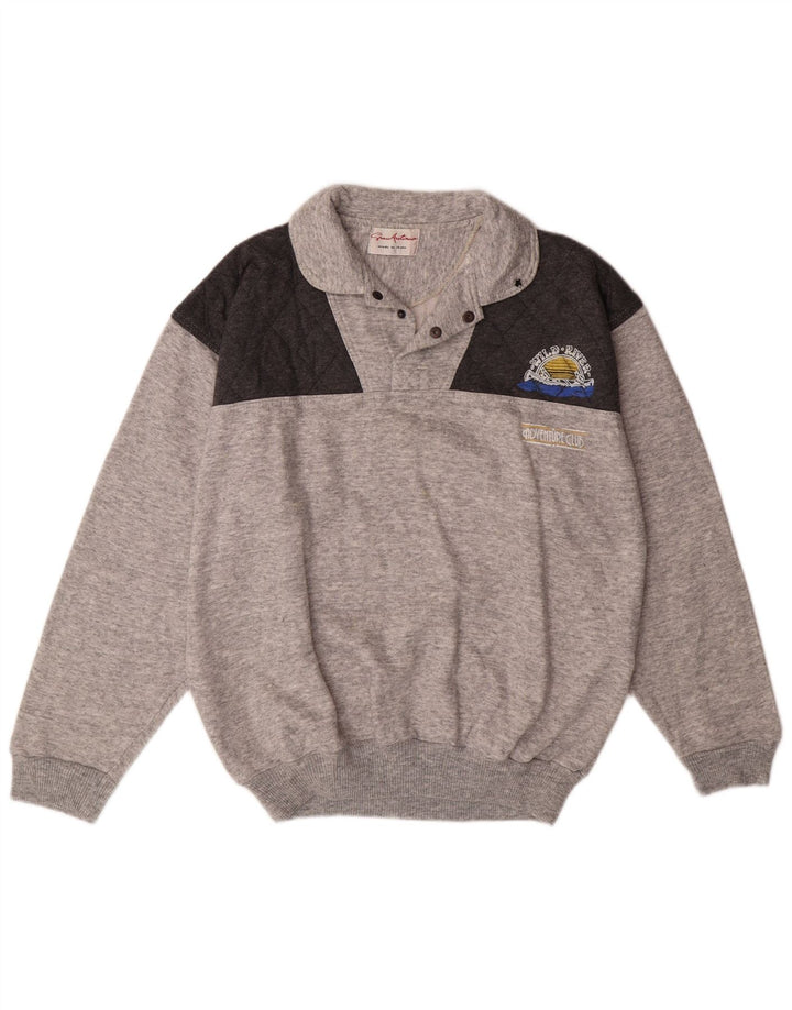 VINTAGE Felpa da uomo con collo alto Maglione grande in cotone color block grigio