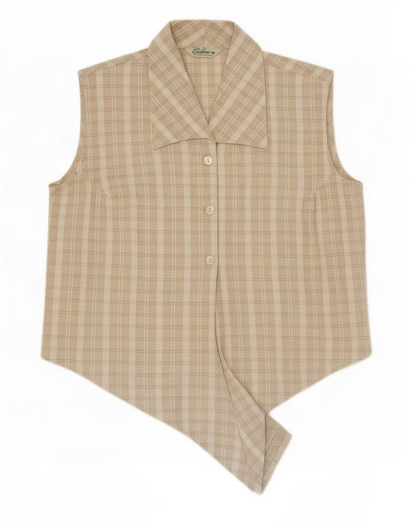 Calbros Camicia da donna senza maniche con allacciatura frontale corta IT 48 XL a quadri grigi