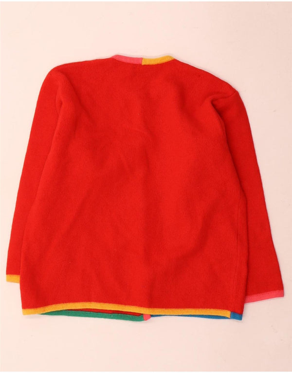 Maglione cardigan Benetton O12 da donna UK 8 piccolo rosso colorblock