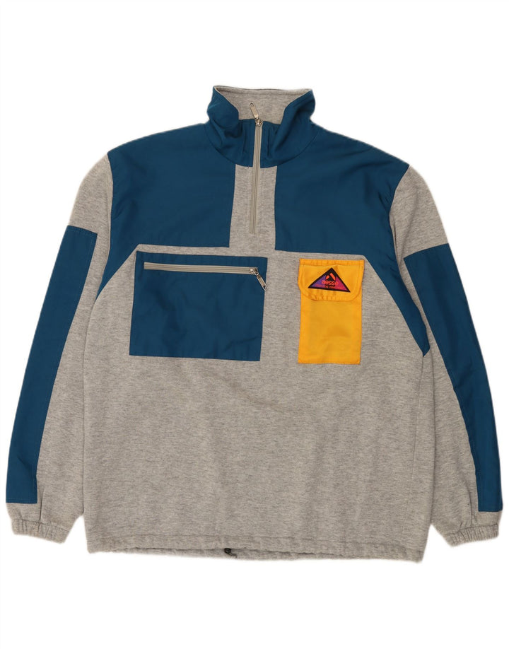 Felpa da uomo con collo con zip Aesse, maglione grande, colore grigio color block