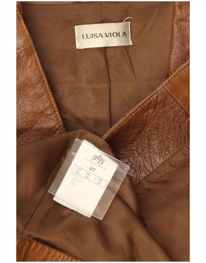 LUISA VIOLA Giacca blazer in pelle da donna a 4 bottoni UK 22 3XL Pelle marrone