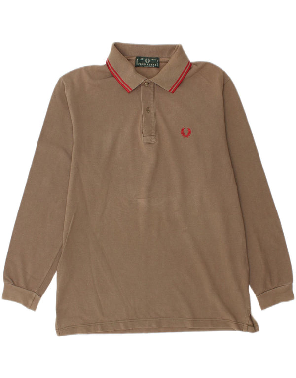 Polo da uomo a maniche lunghe Fred Perry in cotone beige medio