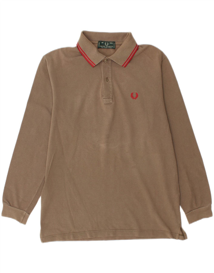 Polo da uomo a maniche lunghe Fred Perry in cotone beige medio