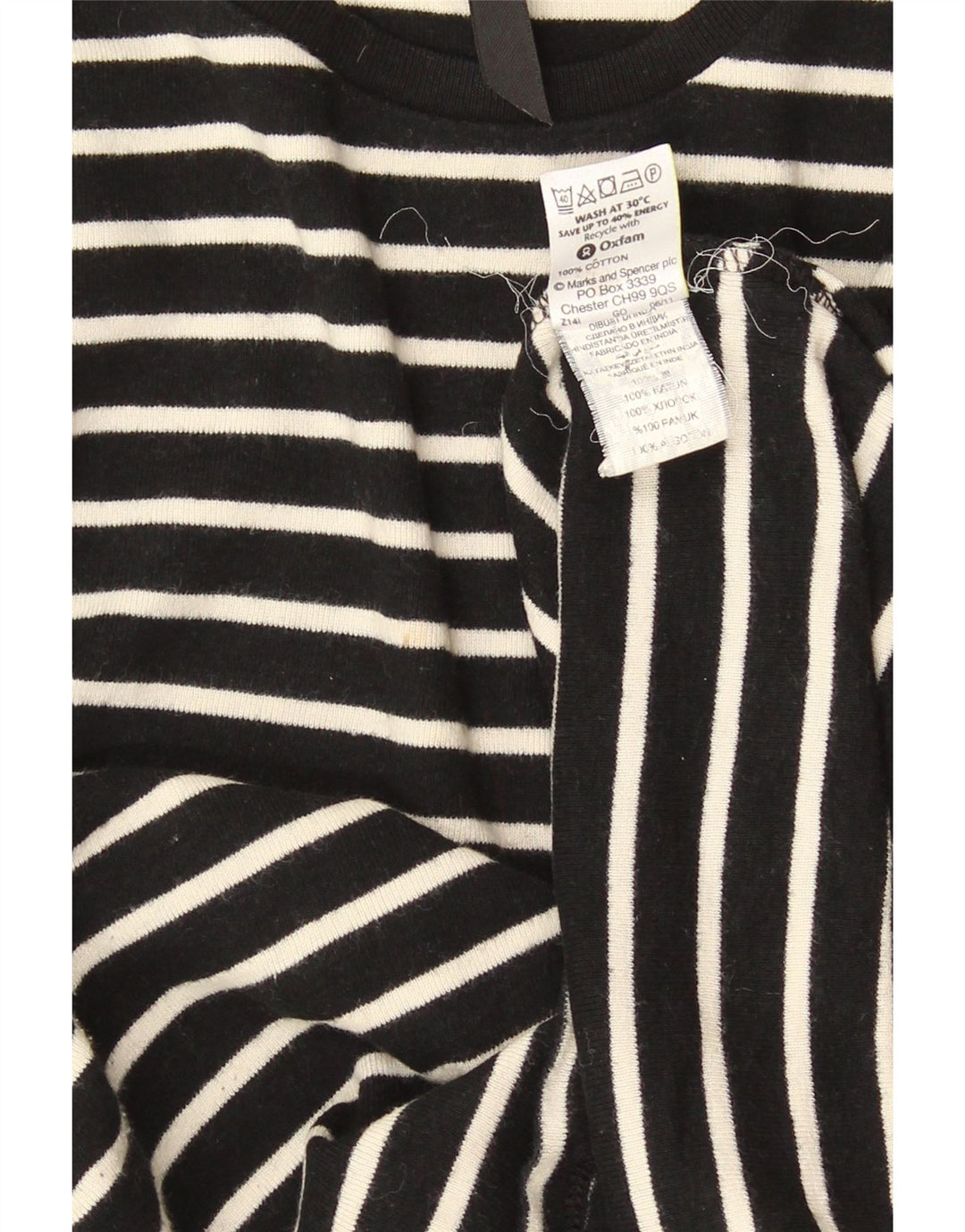 Marks & Spencer Top da donna a maniche lunghe UK 16 Large in cotone a righe nere