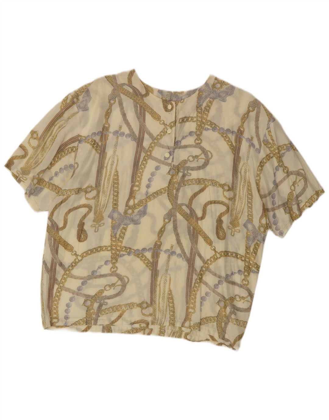 Top camicetta da donna con motivo astratto VINTAGE UK 16 grande acrilico beige