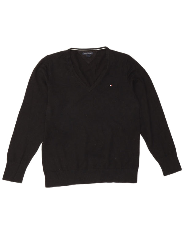 Maglione maglione con scollo a V da donna Tommy Hilfiger UK 18 XL cotone nero