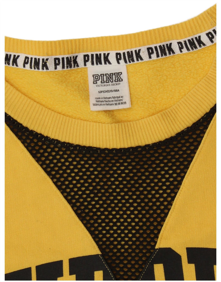 VICTORIAS SECRET Felpa con grafica rosa da donna UK 10 Small Giallo