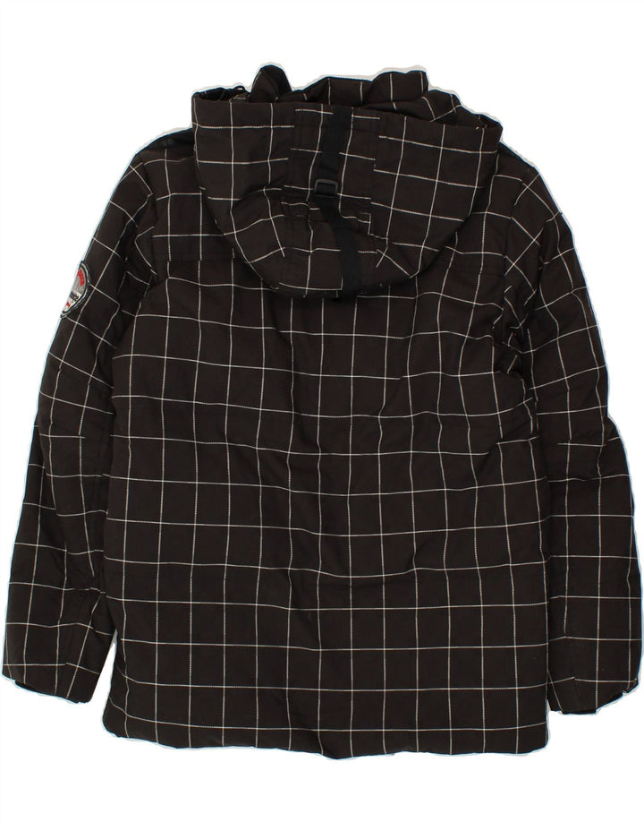 GEOX Boys Hooded Rain Jacket 11-12 Years Black Check Polyester Vintage Geox and Second-Hand Geox from Messina Hembry 