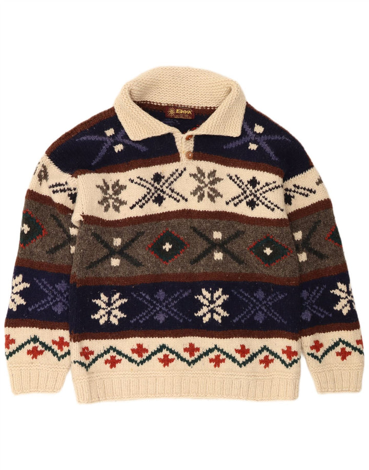Maglione da uomo con collo alto Ishka, taglia unica, in lana Fair Isle multicolore